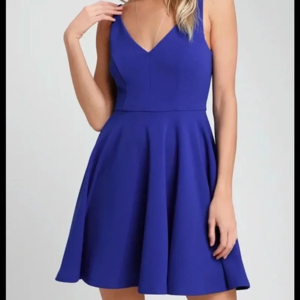 ⭐️SOLD - NWOT Lulus Royal Blue Darling Delight Skater Fit N Flare Dress. - Picture 1 of 14